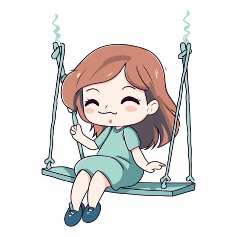 Cute girl swinging on a swing of a child swinging on a swing.