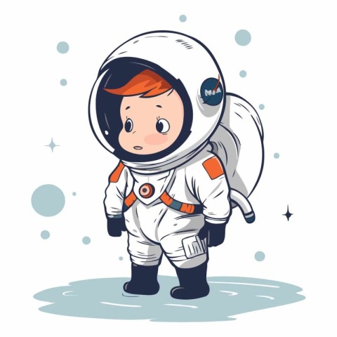 Cute little boy in astronaut suit on white background.