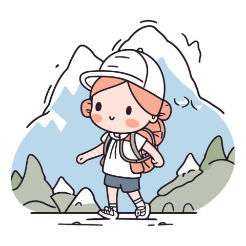 Illustration of a Cute Little Girl Wearing a Cap and Walking in