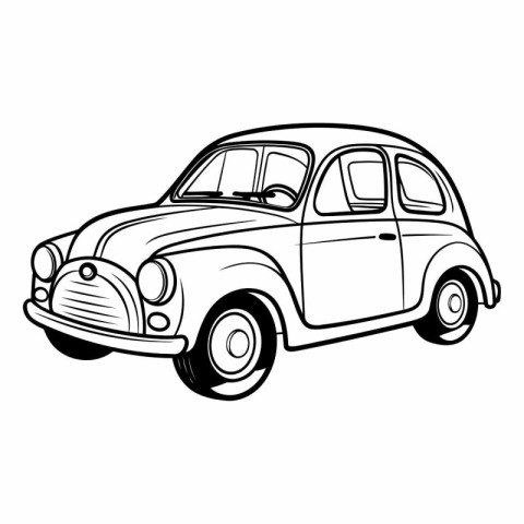 Retro car isolated on white background. Hand drawn vector illust