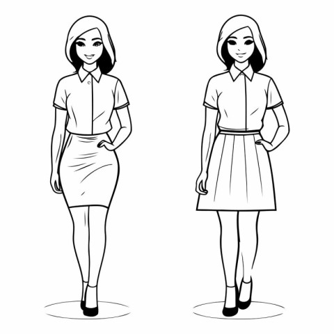 Fashion woman cartoon in black and white colors vector illustrat