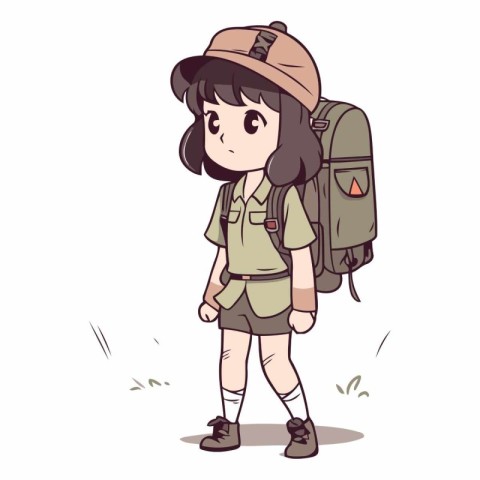 Illustration of a cute girl hiker in a safari outfit