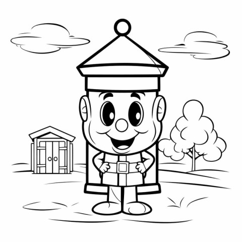 Black and White Cartoon Illustration of Cute Little Boy or Kid i