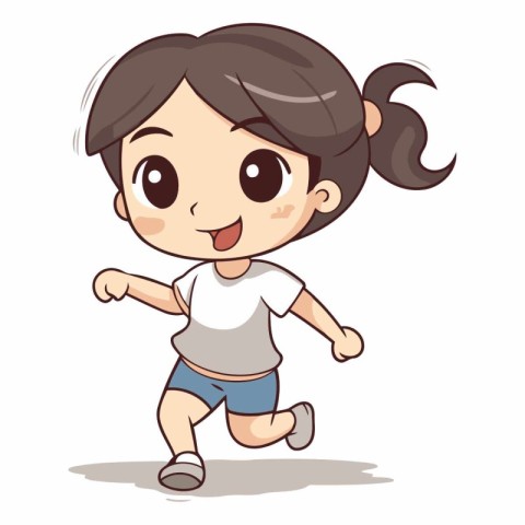 Cute little girl running. Cartoon vector illustration isolated o