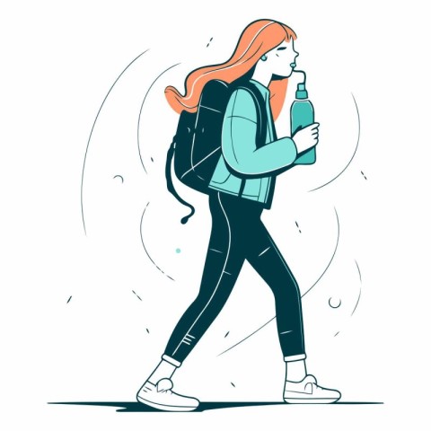 Girl with a backpack and a bottle of water.