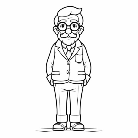 Outline of a cartoon senior man wearing glasses.