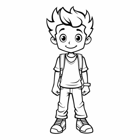 Coloring book for children. Boy with backpack.