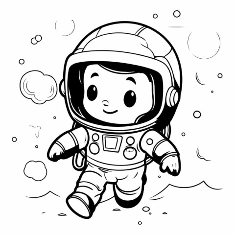 Cute Cartoon Astronaut Vector Illustration for Coloring Book or