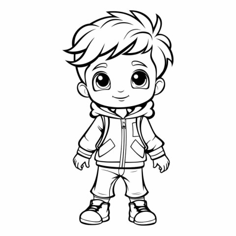 Cute little boy. black and white vector illustration for colorin