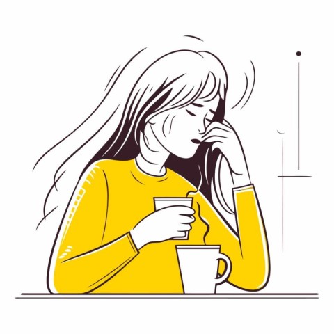 Woman drinking tea or coffee of a girl with a cup of coffee.