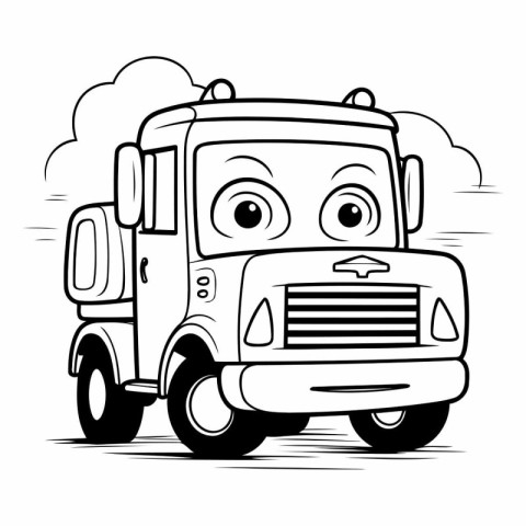 Black and White Cartoon Illustration of Funny School Bus Charact