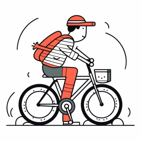 Vector illustration of a cyclist with a backpack riding a bicycl