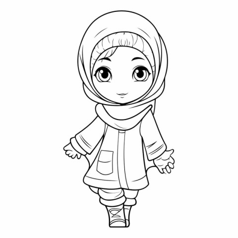 Cute muslim girl in hijab for coloring book.