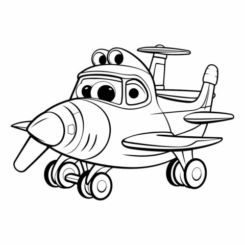 Cartoon Illustration of Cute Airplane Animal Character for Color