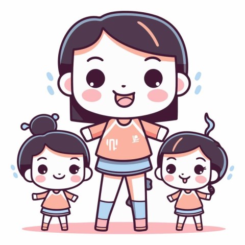 Mother and kids playing together. Cute cartoon character.