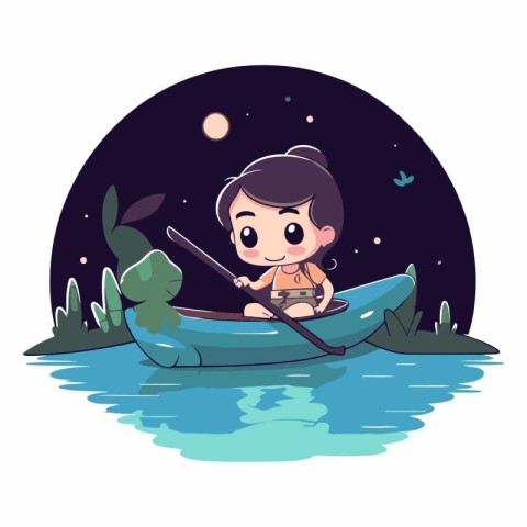 Cute little girl in a canoe on the lake