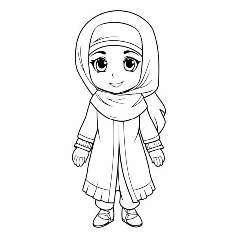 cute little muslim girl wearing traditional clothes cartoon vect