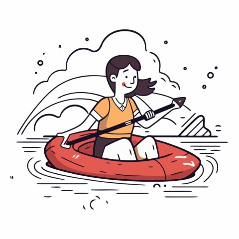 Vector illustration of a young woman paddling in a kayak.