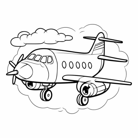 Plane in the clouds. Coloring book for children