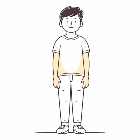 Young man in casual clothes in line art style.