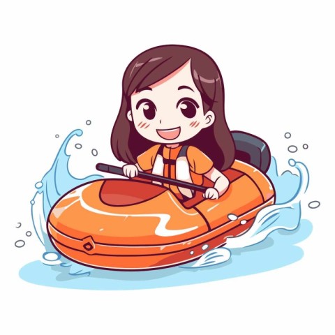 Illustration of a Cute Little Girl Riding a Jet Ski in Water