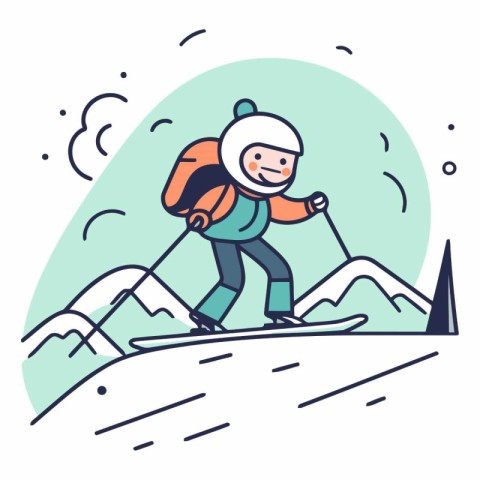 Vector illustration of a man skiing in the mountains. Flat style