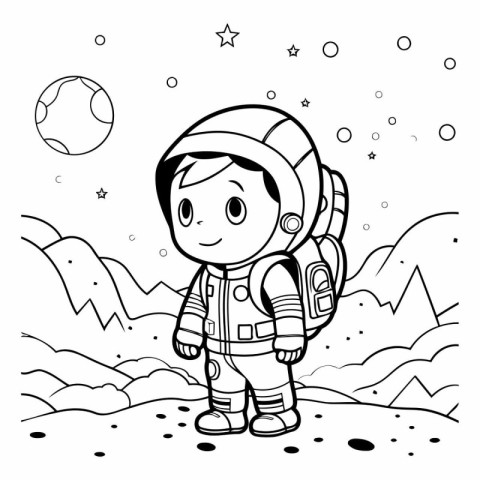 Coloring book for children: Astronaut in space.