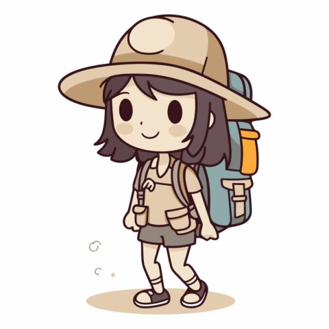 Illustration of a Girl Hiking with a Backpack and Hat