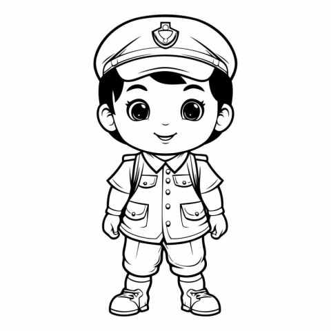 Coloring book for children: boy in police uniform (policeman)