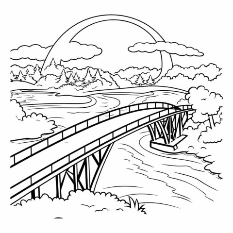 Bridge over the river and the moon for coloring book.