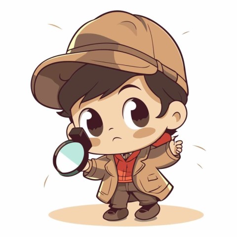 Boy in safari outfit looking through a magnifying glass vector i