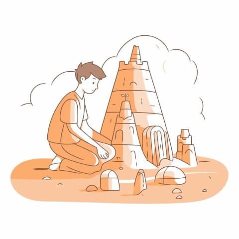 Cartoon vector illustration of a man sitting at the base of the