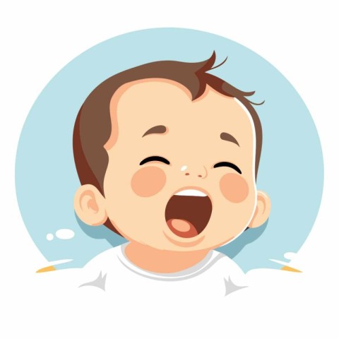 Cute little baby boy crying in cartoon style.