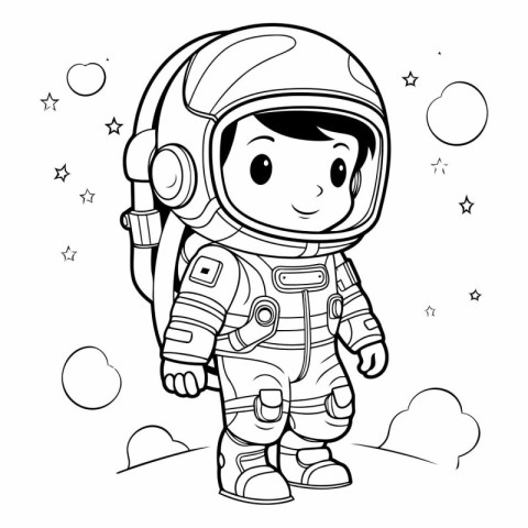 Coloring Page Outline Of Cartoon Astronaut Boy Vector Illustrati