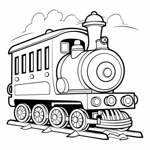 Steam locomotive. Black and white vector illustration for colori