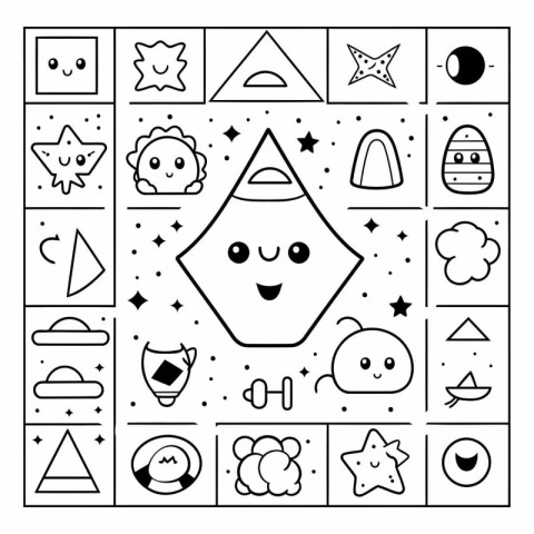 Coloring page for kids with cute hand drawn elements.