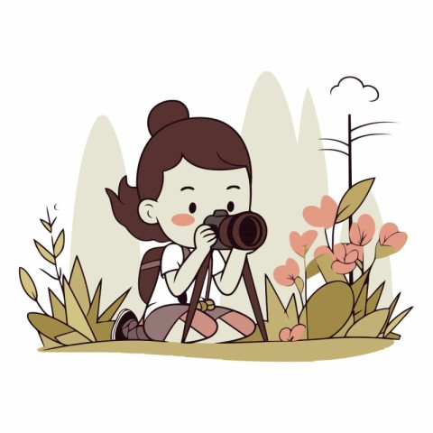 cute little girl with binoculars in the park vector illustration