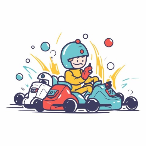 Funny cartoon karting on white background.