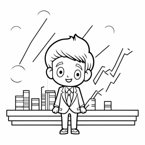 Businessman cartoon in the city. Black and white.