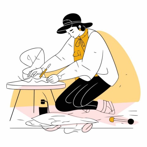 Painting in the style of line art. The artist draws with a brush