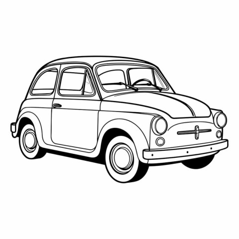 Retro car isolated on white background. Hand drawn vector illust