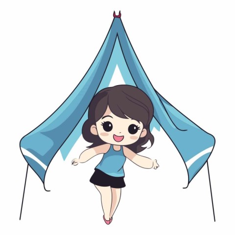 Illustration of a Cute Girl Wearing a Blue Tent