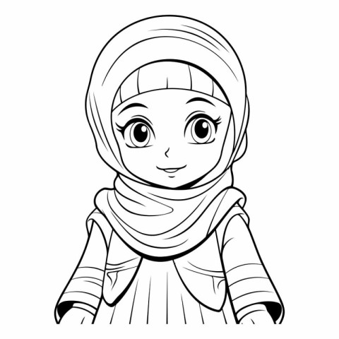 Cute Muslim girl in hijab for coloring book.