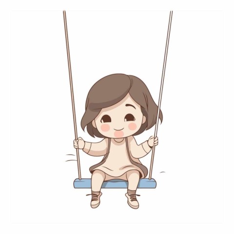 girl swinging on the swing isolated on white background.