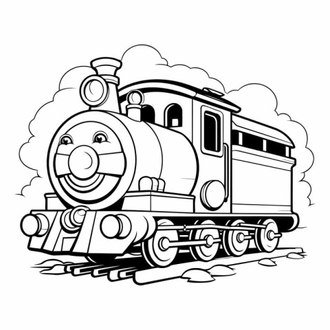 Steam locomotive. black and white vector illustration for colori