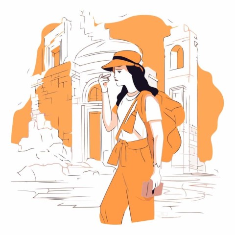 Vector illustration of a girl in a hat on the background of the