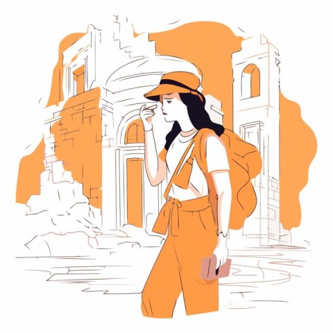 Vector illustration of a girl in a hat on the background of the
