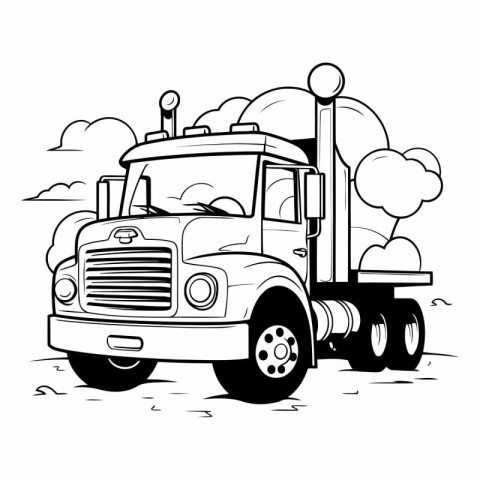 Truck on the road in black and white colors.