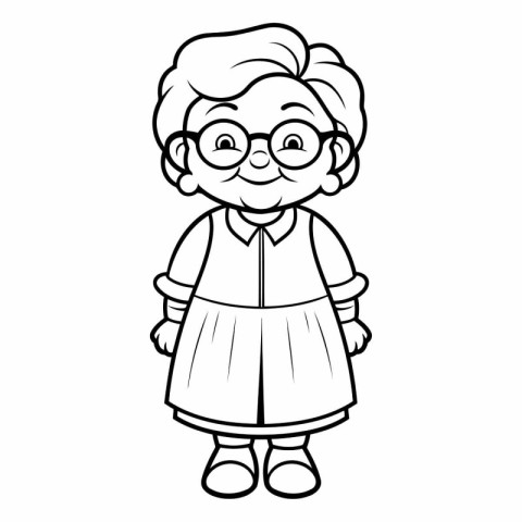 Black and White Cartoon Illustration of Grandmother or Old Lady