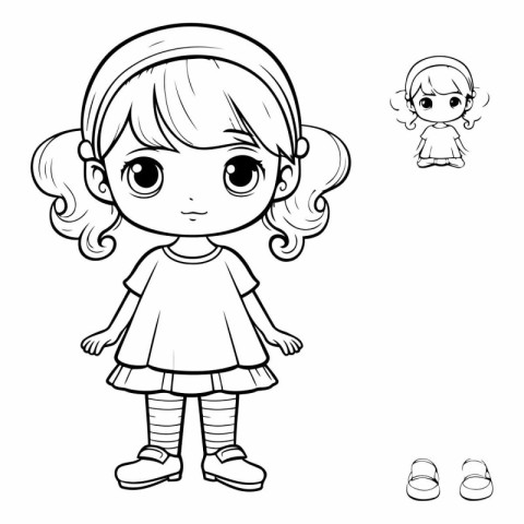 Coloring book for children: little girl in a dress